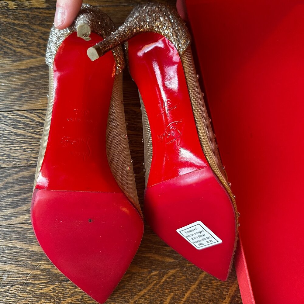 Christian Louboutin Nude Mesh Crystal Pumps - Picture 5 of 8